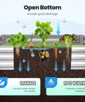 Raised Garden Bed With Cover And Mini Greenhouse Kit For Outdoor Use Galvanized Metal Planter Box Shows Drainage and Root Growth
