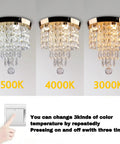 Led Crystal Chandelier Ceiling Light Flush Mount 9.8 By 12.4 Inches Chrome Fixture With 4 Light Sources No Bulbs Needed Flicker Free