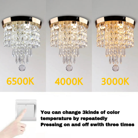 Led Crystal Chandelier Ceiling Light Flush Mount 9.8 By 12.4 Inches Chrome Fixture With 4 Light Sources No Bulbs Needed Flicker Free