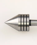Close-up of Hurricane Turning Tools live tailstock center with 60-degree point, #1MT, steel body for wood lathe