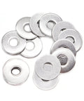 Flat Washers 304 Stainless Steel Set M3 Through M10, M6x18x1.5mm, 50 Pieces, Rust Resistant Hardware Washers shown arranged.