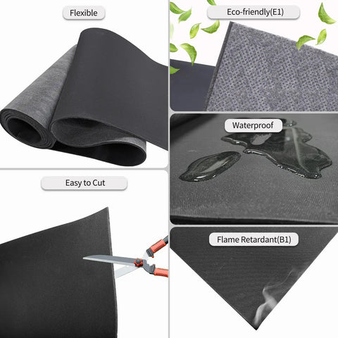 Pro Level Mass Loaded Vinyl Soundproofing Barrier One By Eight Feet MLV showing flexible, easy to cut, waterproof material designed for noise dampening.
