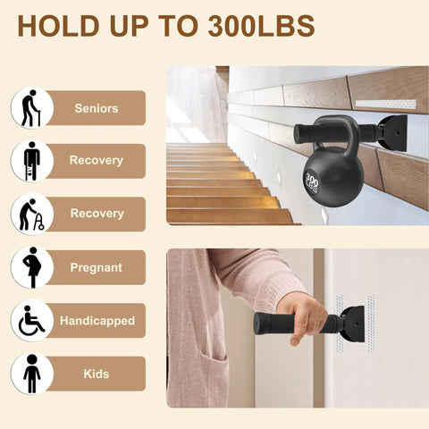 Rock Solid Flip Up Grab Bar For Seniors Eight Point Three Inch Wall Mount Safety Handle With Fold Away Design And Smooth Black Finish to support up to 300 lbs.