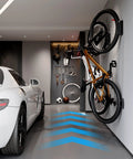 Rock Solid Swivel Bike Wall Mount Rack For Garage with bike on wall, space saving hanger, rubber coated hooks, heavy duty steel