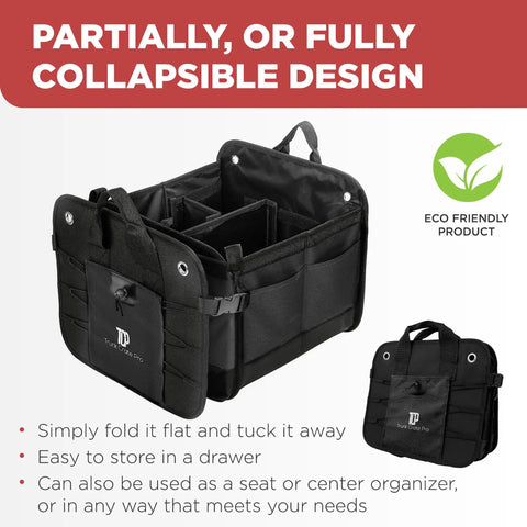 Heavy Duty Trunk Organizer For Cars, SUVs And Trucks With Adjustable Compartments, Collapsible Design, Eco-Friendly Material