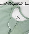 Soft Bamboo Rayon Sleep Sack For Babies 12 To 18 Months, 1.0 Tog, close-up showing green fabric and 2-way zipper