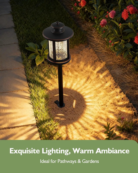 Sweet Low Voltage Outdoor Pathway Lighting Kit 12V 3000K Warm LED Walkway Lights With Crackled Glass Orb Finish illuminating garden path