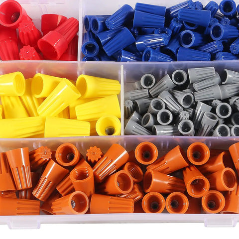 248 Piece Pro Grade Wire Connectors Set With Insulating Twist Caps And Spring For Grab And Go Quick Electrical Connections Color Coded Five Sizes In Grey Blue Orange Yellow Red in organizer