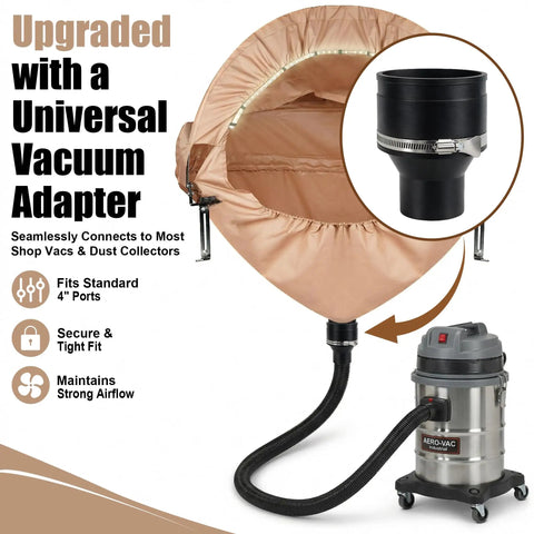 Dust Collection Hood With Light For Miter Saws, Keeps Fine Dust From Escaping, Built In LED Lighting, vacuum adapter shown