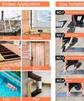 Heavy Duty 4 Inch By 32 Foot Self Adhesive Flashing Tape Membrane Waterproof Patch Seal Tape Made From SBS Modified Rubberized Asphalt For Deck Seams Joists Roof Gutters Windows And Outdoor Repairs installation guide and use cases image showing tape applied to roof, window, deck, door, pool, pipe