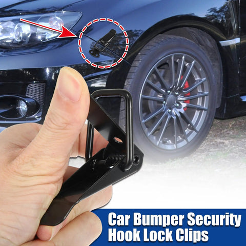 Universal Car Bumper Security Hook Lock Clips Slick Quick Release Fasteners 105X33Mm shown in hand near vehicle tire.