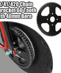 60T Mini Bike Sprocket With 420 Chain 90 Links Fits Coleman CT200U BT200X CT200U-EX Baja Warrior Massimo TrailMaster MB200 Axis M200 Predator 212 196cc 200cc 6.5hp Powersports Parts, close-up of sprocket on wheel