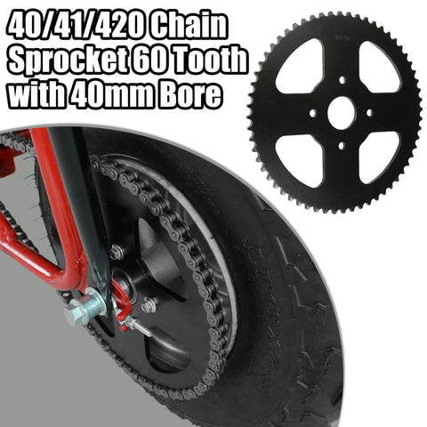 60T Mini Bike Sprocket With 420 Chain 90 Links Fits Coleman CT200U BT200X CT200U-EX Baja Warrior Massimo TrailMaster MB200 Axis M200 Predator 212 196cc 200cc 6.5hp Powersports Parts, close-up of sprocket on wheel