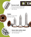 Self Tapping Brown Head Wood Screws Kit 120 Pieces Philips Flat Head Assorted Sizes One Half Inch, Three Quarter Inch, One Inch For DIY Projects And Quick Home Fixes Perfect For Cabinets, Furniture, Shelves And General DIY Repairs For Woodworking And. brown flat-head screws with cross drive and carbon steel body