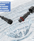 M12 2 Pin Waterproof Connector Set Heavy Duty For LED Strip Lights 22 AWG 5 Pairs With 25 Cm Extension Cables IP65 shown in water