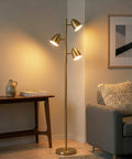 Tall LED Floor Lamp With Adjustable 3 Light Tree In Antique Brass Gold Finish For Living Rooms And Bedrooms Ultra Bright Lit Mood Lighting
