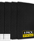 Game Changer 4 Pack Sound Proof Foam Panels 48X24X2 Acoustic Egg Crate Wall Tiles arranged in a row, black color, high density.