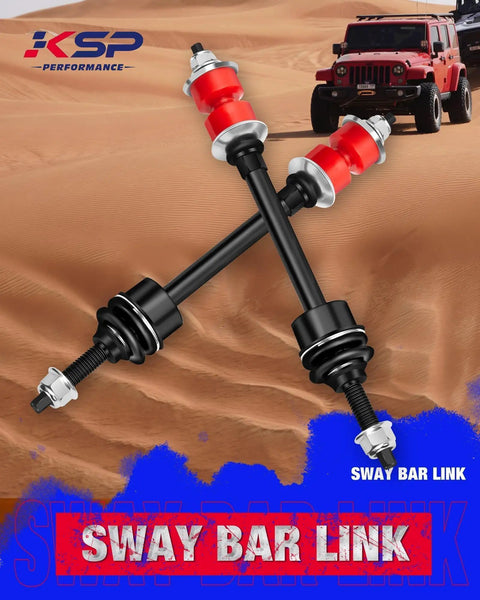 Front Sway Bar End Link Kit for Ram 1500 2006-2018 4WD and Ram Classic 2019-2024 Replaces OE 5170290AB AC AD with OE Style Front Stabilizer Link and Upgraded PU Bushing, 1 Pair Heavy Duty Design For Long Lasting Performance. Pair of black sway bar links with red PU bushings for Ram 1500 4WD.