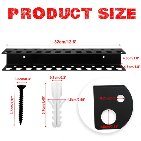 Heavy Duty Screwdriver Holder Wall Mount With 23 Holes, 12.6 Inch Long Tool Organizer, includes screws and anchors, black metal