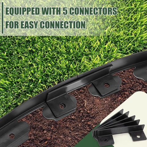 1.5 Inch Tall Landscape Edging 100 Ft No Dig Garden Border in Black with 5 connectors and 120 anchoring spikes shown in grass