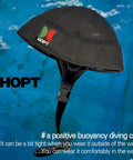Thermal Neoprene Hood Cap For Freediving And Sea Swimming With Adjustable Chin Strap Beanie Hat Black Large shown on blue water