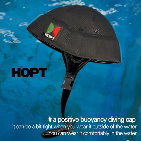 Thermal Neoprene Hood Cap For Freediving And Sea Swimming With Adjustable Chin Strap Beanie Hat Black Large shown on blue water