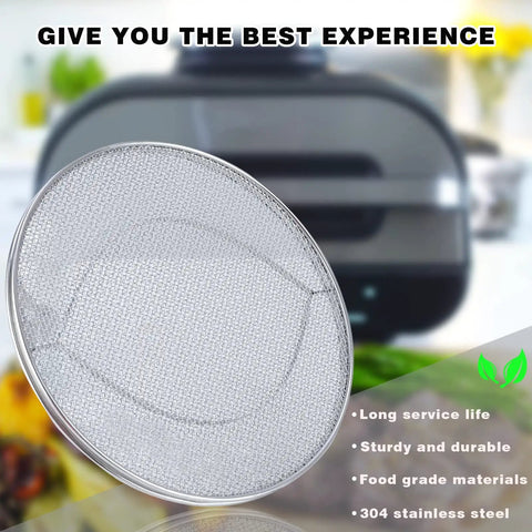 Top Notch Stainless Steel Splatter Shield For 5 In 1 Indoor Grill And Air Fryer with mesh and grill in background