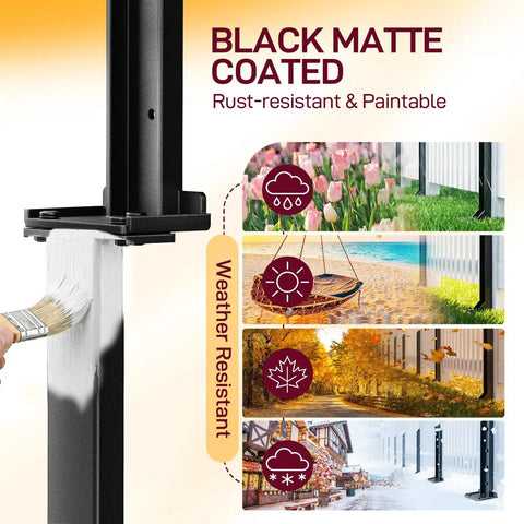 Fence Post Repair Kit, 4-Piece Heavy Duty Ground Stakes, black matte coated, weather resistant, rust-resistant, paintable