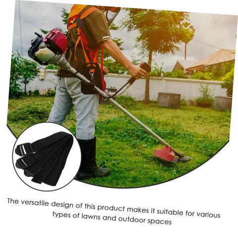 Gardener mowing lawn with 8 pack garden aerator shoes straps easy assembly for lawn and patio aerating spikes shoes not included.