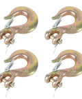 4 Pack 1/4 Inch G70 Forged Steel Clevis Slip Hook With Spring Safety Latch shown from multiple angles for towing and rigging use.