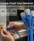 Cat6 Patch Cable 25 Ft Blue Pack Of 10 For Fast Home Network Setup Snagless RJ45 24 AWG in hand for router connection