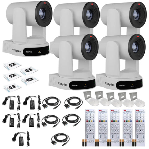 5 Pack Move 4K PTZ Camera Package Delivers Badass 30x Zoom And Auto Tracking Action White Bundle With 5 Wall Mounts