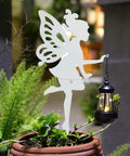 2 Pack Metal Fairy Hanging Lantern Solar Outdoor Garden Stakes With Silhouette Lights in garden potted plant