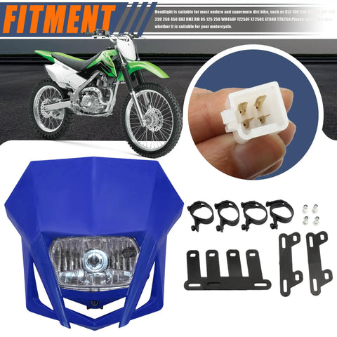 Dirt Bike Beefy Halogen Headlight Front Headlamp Kit for Enduro and Supermoto with components, close-up on connector