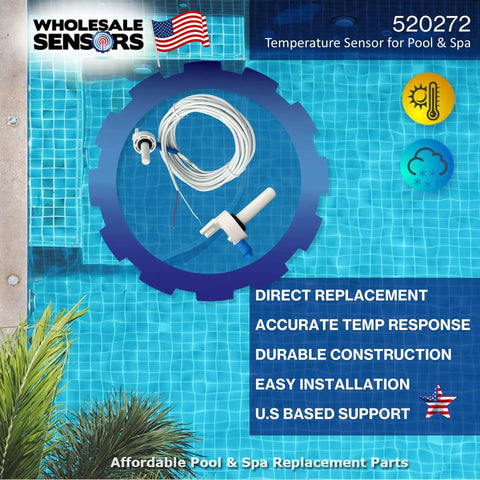 Replacement Temperature Sensor With 20Ft Cable For Pool And Spa Systems 10k Ohm Thermistor Direct OEM Replacement