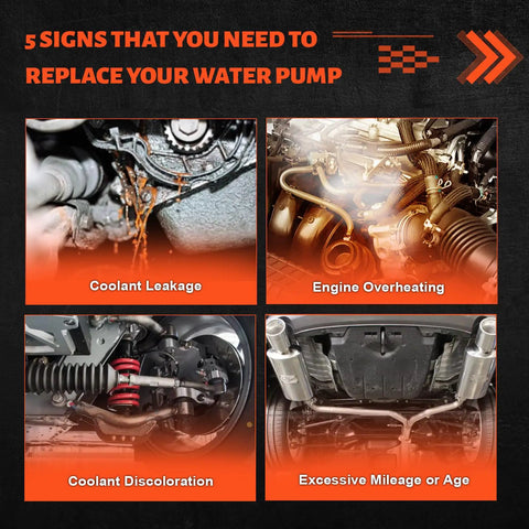 5 signs to replace your water pump including coolant leakage, engine overheating, discoloration, and excessive age for Audi.
