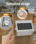 Upgrade Solar Step Lights 12 Pack Outdoor LED Deck Lights With Side Button Design on wooden fence showing side and back buttons