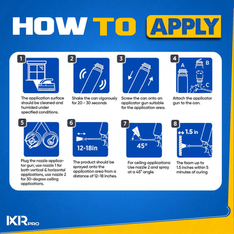 How to apply Heavy Duty Spray Foam Insulation With Rapid Hardening Expanding Sealant instructions with step-by-step images.
