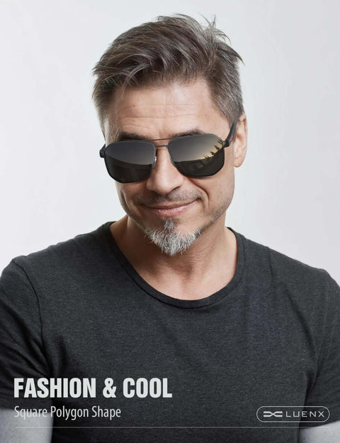 Polarized Aviator Sunglasses For Men With Square Frame And UV 400 Protection 61mm Black Lenses For Driving And Outdoor Use