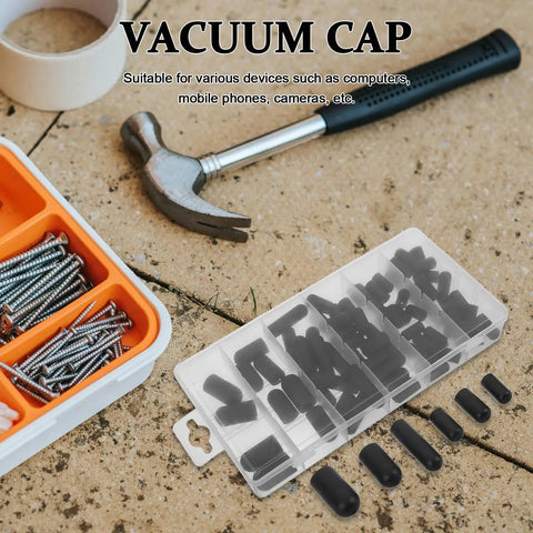 Top Notch 80 Piece Vacuum Caps Kit With Sturdy Black Rubber Screw Hole Covers For Automotive Hose Ends, Devices, Cameras, And Phones Easy Install Versatile Protection Plug Set, black caps in organizer