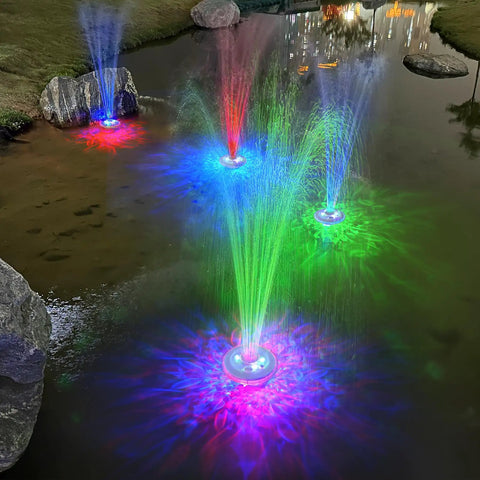 Floating Pool Fountain With LED Lights For Nighttime Glow 2 Sprinkler Modes Waterfall Effect Outdoor Pump white with colorful lights