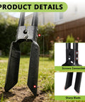 Close-up of 57 Inch Heavy Duty Post Hole Digger with metal shaft, sharp shovel head, and screws for easy digging and gardening.
