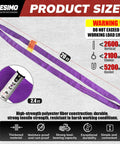 Endless Round Lifting Sling 20 Ft Polyester Heavy Duty Hoist Strap 2600 Lb Vertical Load 5200 Lb Breaking Strength Durable Rigging Gear with product size and warnings displayed.