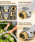 Heavy Duty Garden Hose Repair Kit With 5/8 and 3/4 Inch Brass Connectors Swivel Attachment Stainless Steel Clamp To Fix Leaks Fast And Get Your Outdoor Watering Setup Back On Track For A Cool Summer, white hose attached