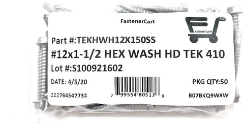 Top Shelf 410 Stainless Steel Hex Washer Head Self Drilling Tapping Tek Screws Size 12 By 1 And A Half Pack Of 50 Kickass Strength For Construction And Metal Works