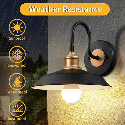 Dope Farmhouse Gooseneck Barn Lights Black Outdoor Wall Sconces for Exterior Use E26 Porch Lights with weather resistance features