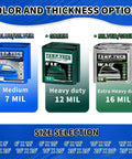 Beefy Heavy Duty 10x12 Foot Tarp 7 Mil Thick Waterproof Poly Cover UV Resistant And Rip Proof displayed in color and thickness options