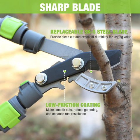 Extendable Anvil Lopper For Gardening With 25 To 37 Inch Reach, Cuts Branches Up To 1.6 Inches, Heavy Duty Pruning Shear Close-up