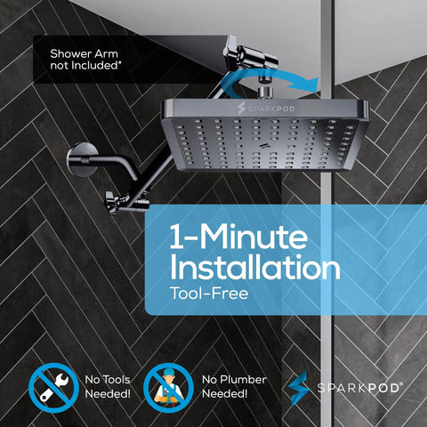 High Pressure Rain Shower Head Upgrade for a Power Shower, Luxury Spa Experience, Easy Tool-Free Install, Charcoal Gray 8 Inch