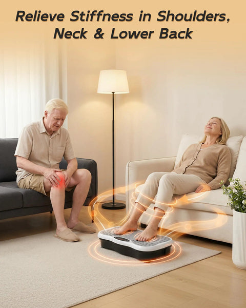 Elderly couple using Vibration Plate Exercise Machine With 200 Speeds For Lymphatic Drainage And Full Body Shaker Workouts at home